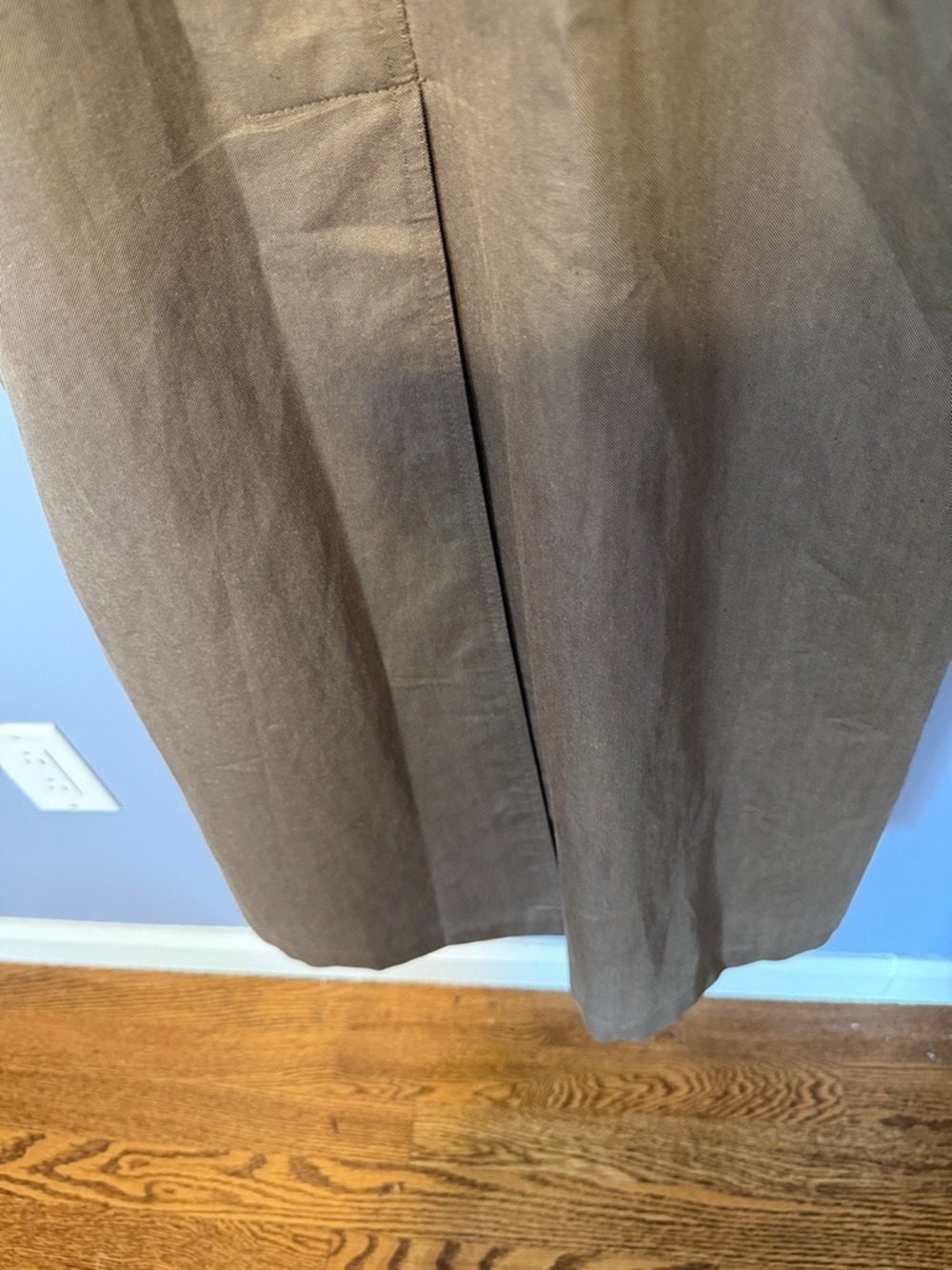 Etienne Aigner Vintage Olive Trench Coat Belted Leather Trim Wool Lined Sz 8 - Picture 11 of 16